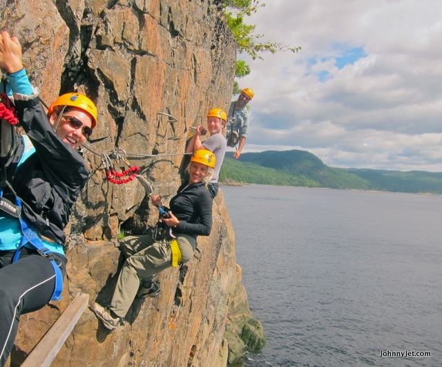 Climbing a Via Ferrata is no easy feat, especially with the fjord waters 30 feet below.