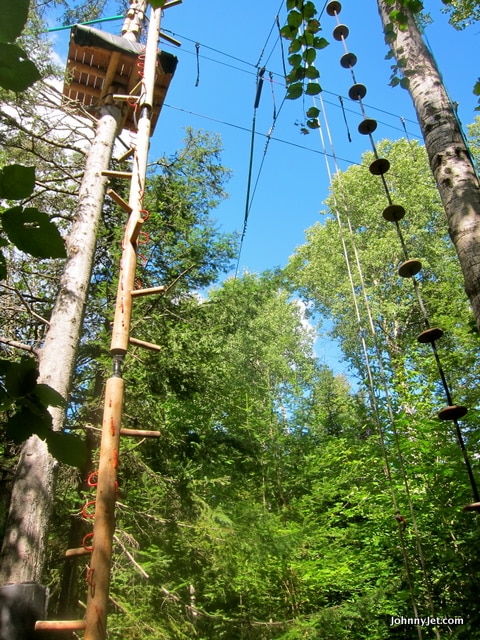 The beginning of the Extreme Ropes Course at Cap Jaseux