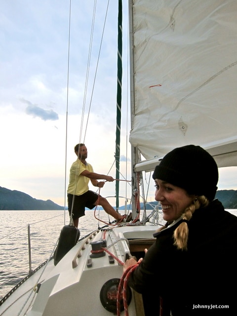 Sailing challenge -- hoisting the sails.