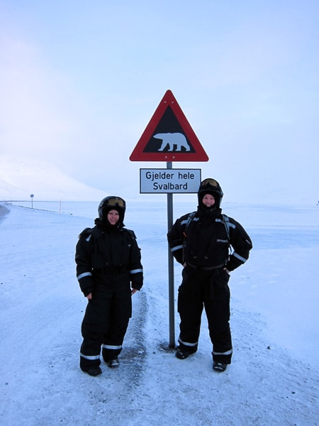 This sign warns of polar bears in Svalbard