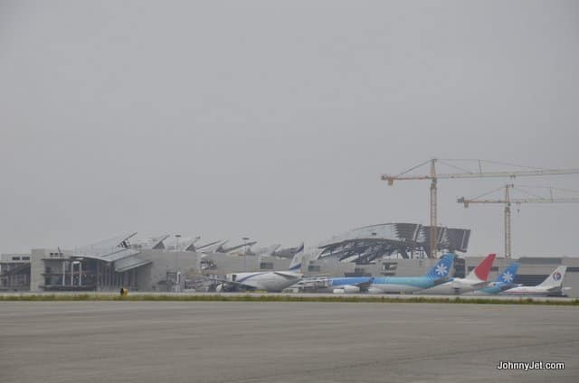 The terminal across the runway under construction