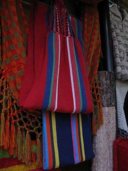In the market, you can buy all kinds of locally made souvenirs; these bright hammocks caught my eye.