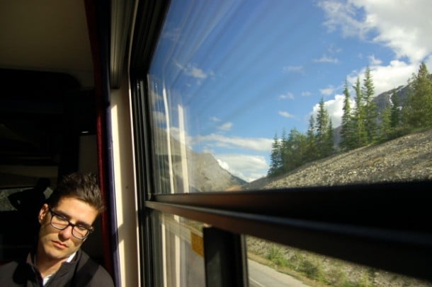 The Rockies whiz by quietly on the Icefields Parkway