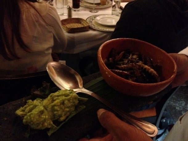 Serving sauteed maguey worms