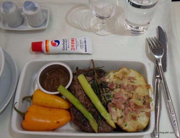 How would you like your steak cooked? ICN-JFK-Korean-Air-A380. Credit: Johnny Jet