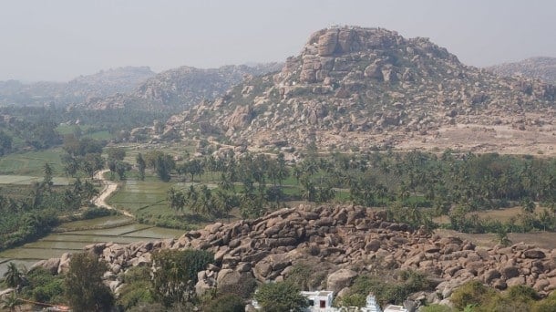 View from above - Hanuman temple high in the distance, the top of the Lakshmi temple down below.