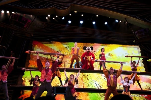 Mickey commanding the stage