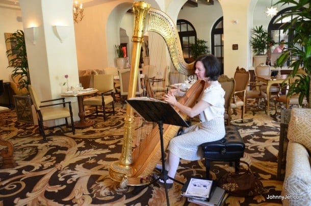 Harpist at afternoon tea at Montage Beverly Hills