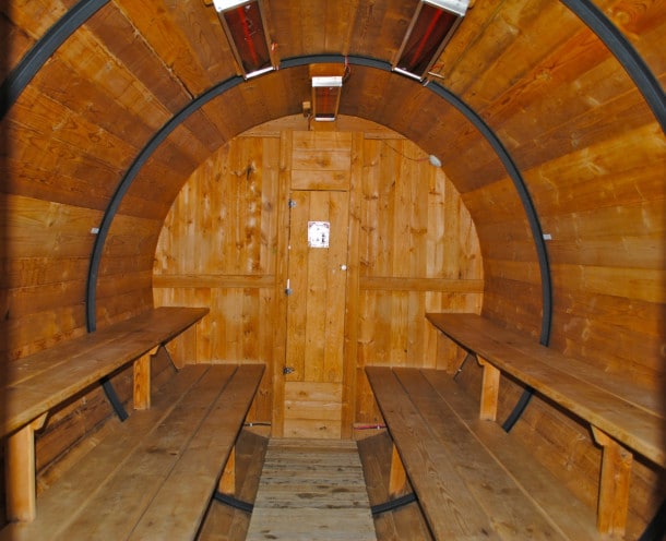 First step in the spa: barrel sauna