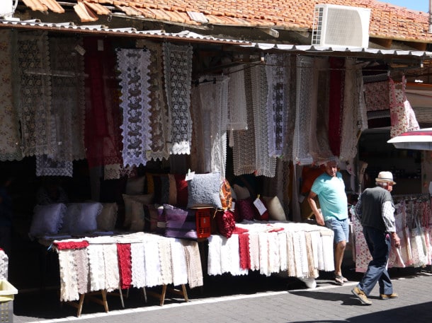 Table linens for sale at Jaffa flea market