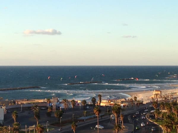 Tel Aviv kite surfing on the Mediterranean Sea