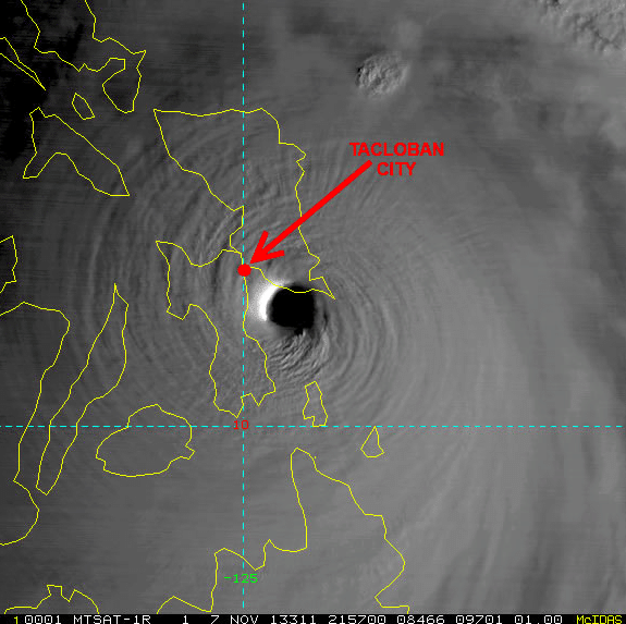 Satellite image offers incredible evidence of #typhoon’s direct blow to Tacloban City. 