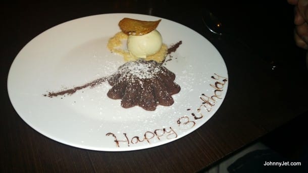 Birthday dessert from Jean Georges Steakhouse