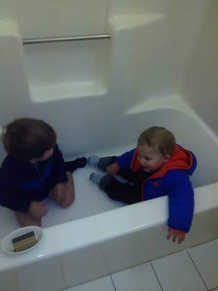 Kids in the Inn at Saratoga bathroom
