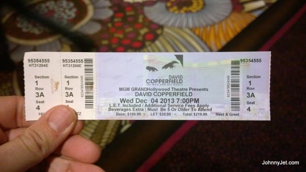 My ticket to David Copperfield's show in MGM Grand
