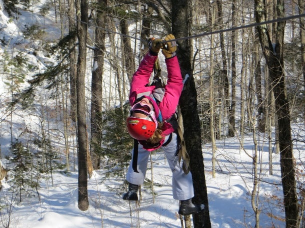 Bella freestyling the zipline at Smugglers' Notch