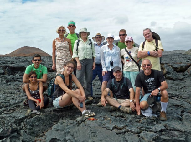 The Intrepid Galápagos group, in a lava field