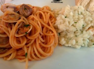 My favorite, linguini and clams with a side of risotto