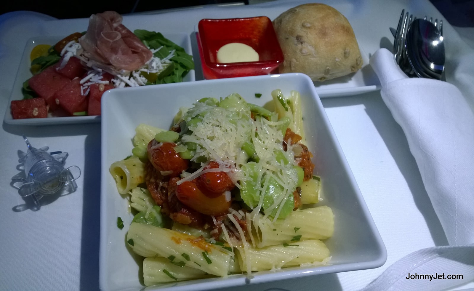 Virgin America's Rigatoni pasta on LAX-JFK First Class