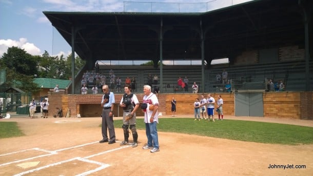A local doctor singing the National Anthem at Doubleday Field