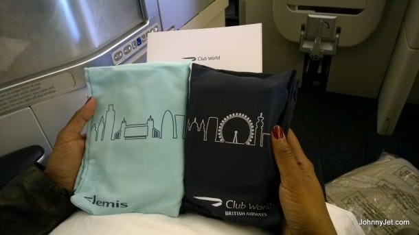 His and hers amenity kits in British Airways Club World  