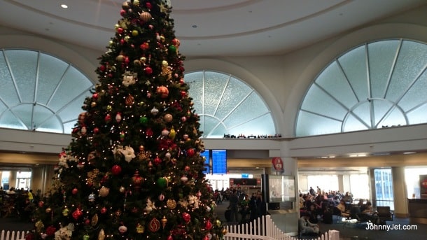 Christmas tree and train in LAX's T4