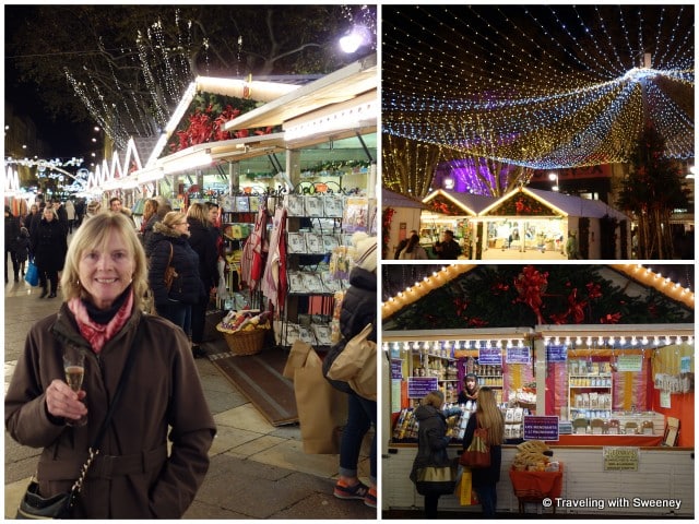 "Sipping champagne at the Chrismas market at Place de l’Horloge in Avignon"