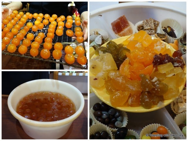 "Candied fruit (fruit confit) from soaking in sugar to ready-to-eat, Confiserie Saint Denis in Les Beaumettes""