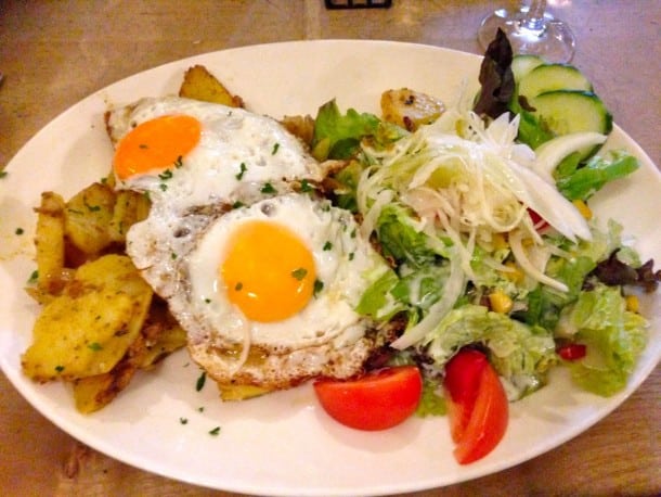 Two eggs on salad at Altes Brauhaus