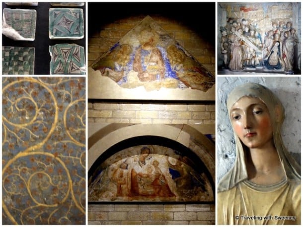 Mosaic tiles, frescoes and sculptures (St. Catherine of Siena [right] was instrumental in bringing the papacy back to Rome)
