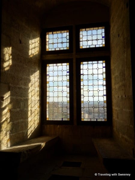 Windows of the palace with vistas of the Provençal countryside