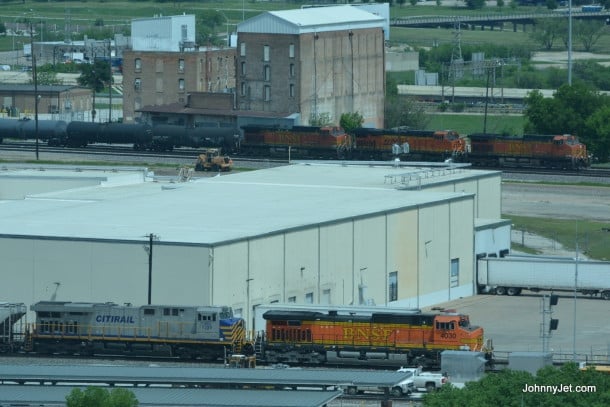 Train running near Omni Hotel Fort Worth