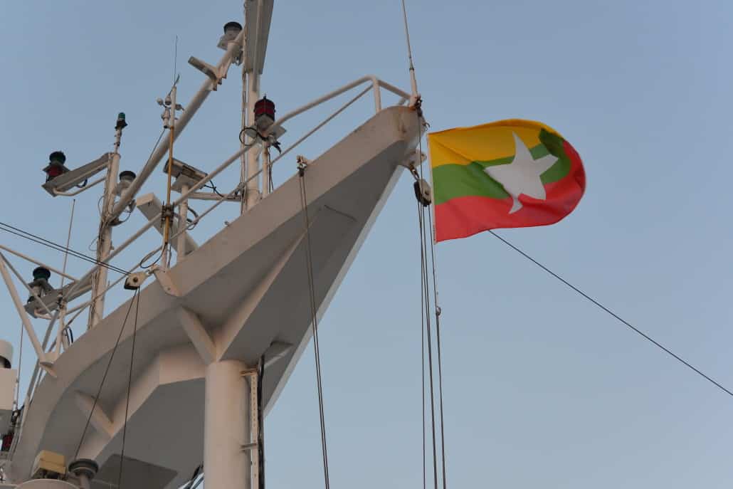The Volendam flies the Myanmar flag