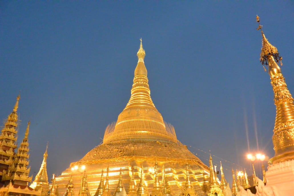 Shwedagon Pagoda in Myanmar's capital city, Rangoon, as the twilight in the evening sets in