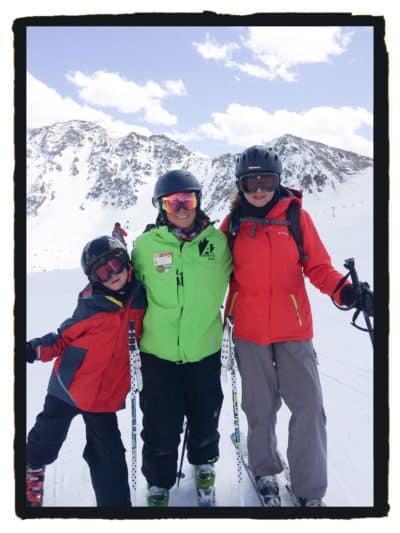 My son Ames, our ski instructor Nina Wise, and me 