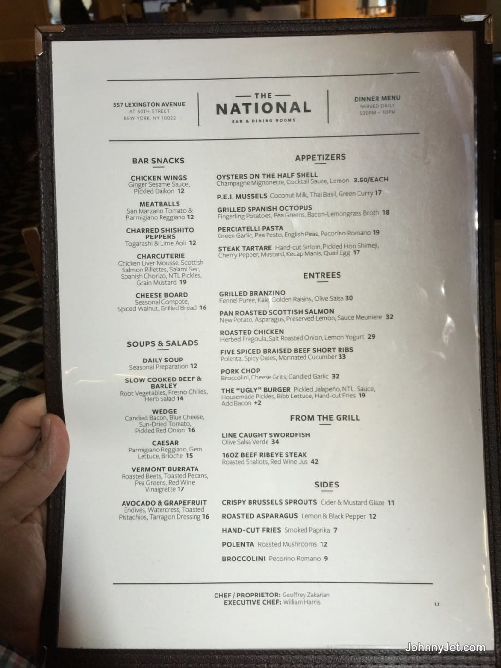 The Benjamin Hotel's restaurant menu
