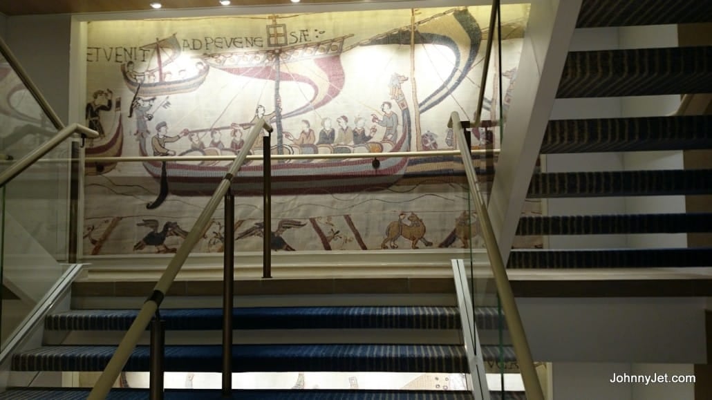 The walls of every stairwell have a scene from the Bayeux Tapestry