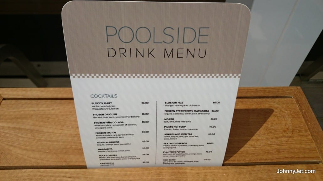 Viking Star's poolside drink menu