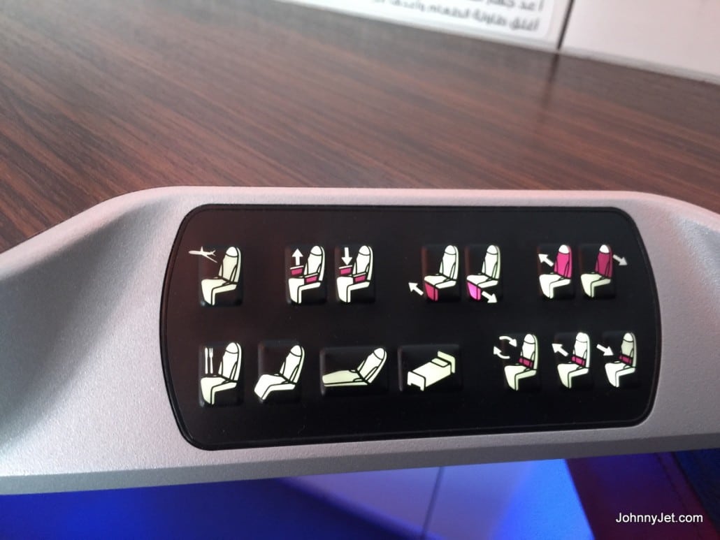 Business Class seat controls on Qatar Airways A380