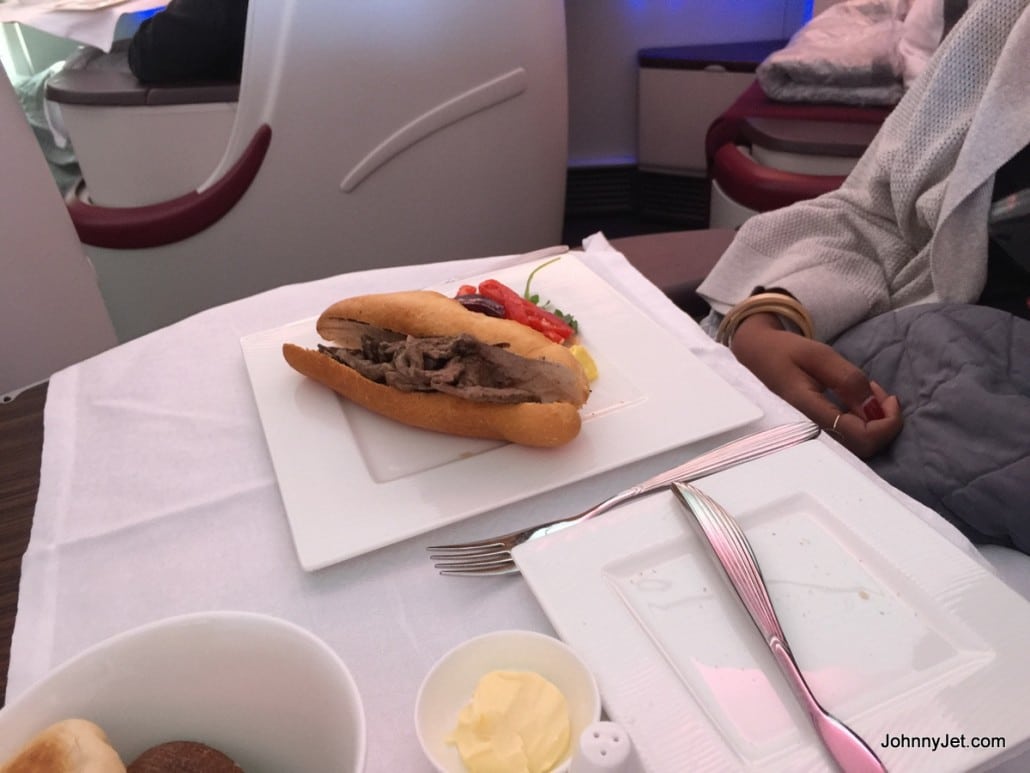 Beef sandwich on Qatar Airways (light meal)