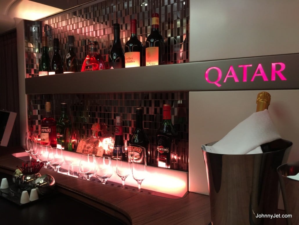 Tending bar on Qatar Airways A380
