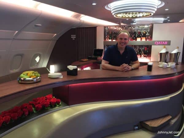 Tending bar on Qatar Airways A380