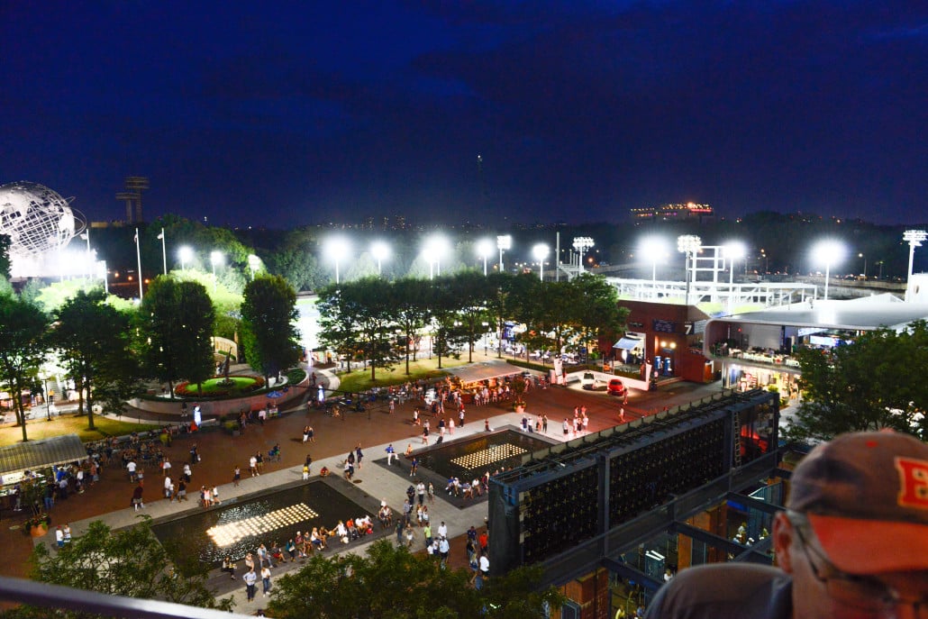View of USTA Tennis Center from escalator in Arthur Ashe Stadium