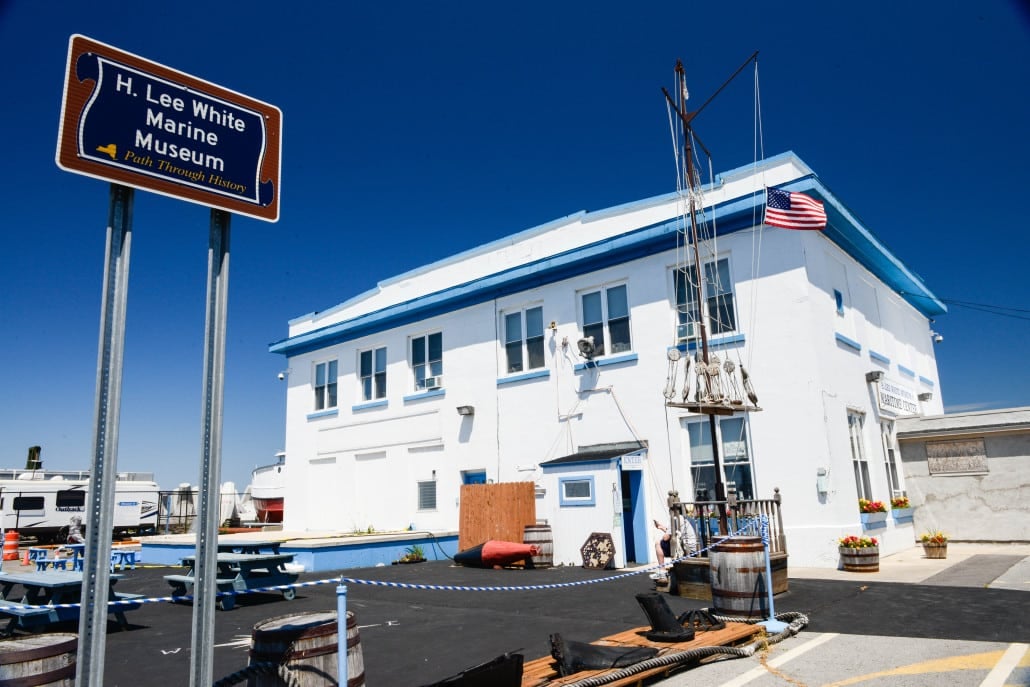 What was originally the office to a large grain silo on a pier is now the home of the H. Lee White Marine Museum