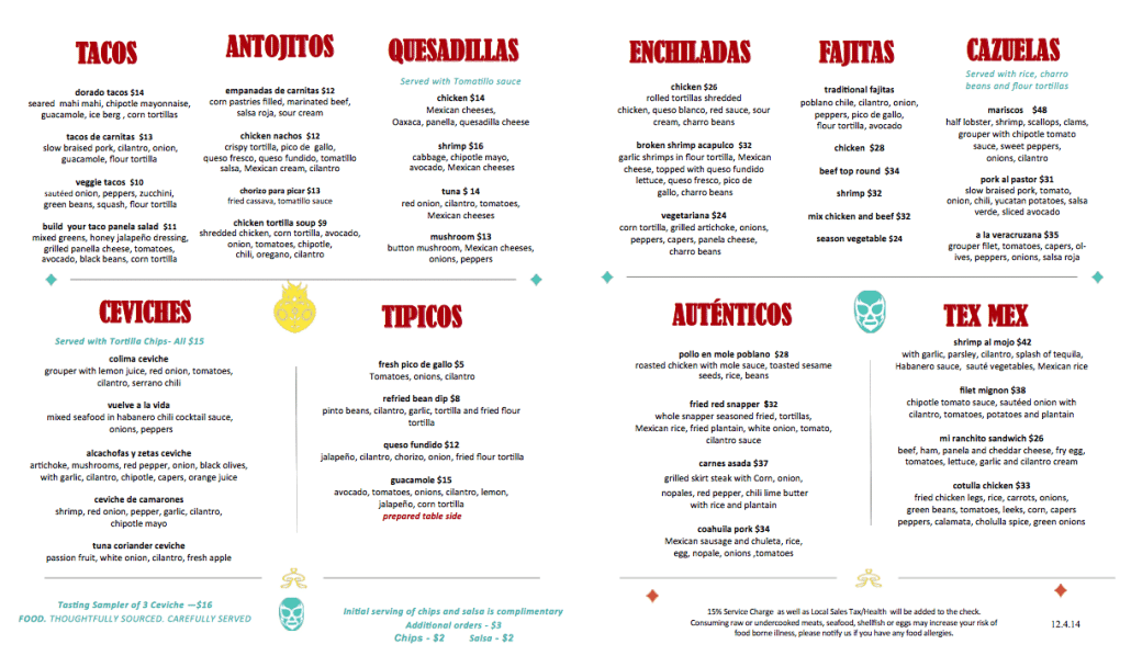Mexicado menu (screenshot)