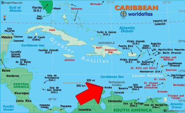 Where's Aruba? (Underlying map credited to worldatlas.com)