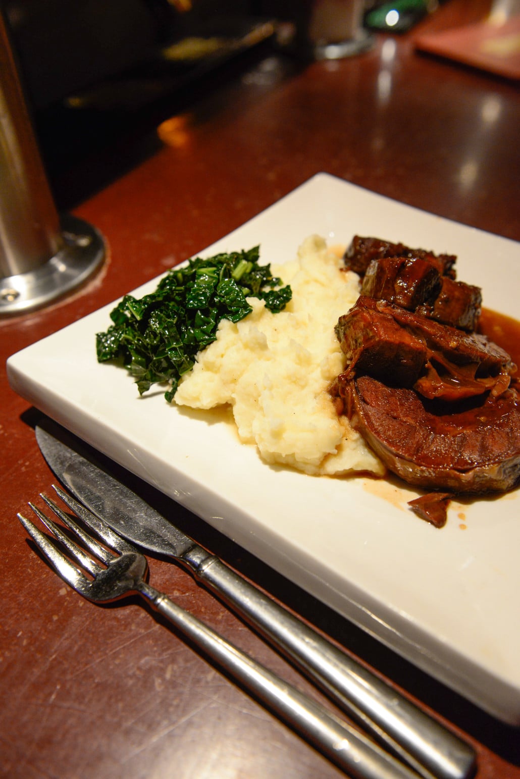 Sir William Farm Brown Ale-braised beef shank with mashed potatoes at Bywater Bistro in Rosendale, NY