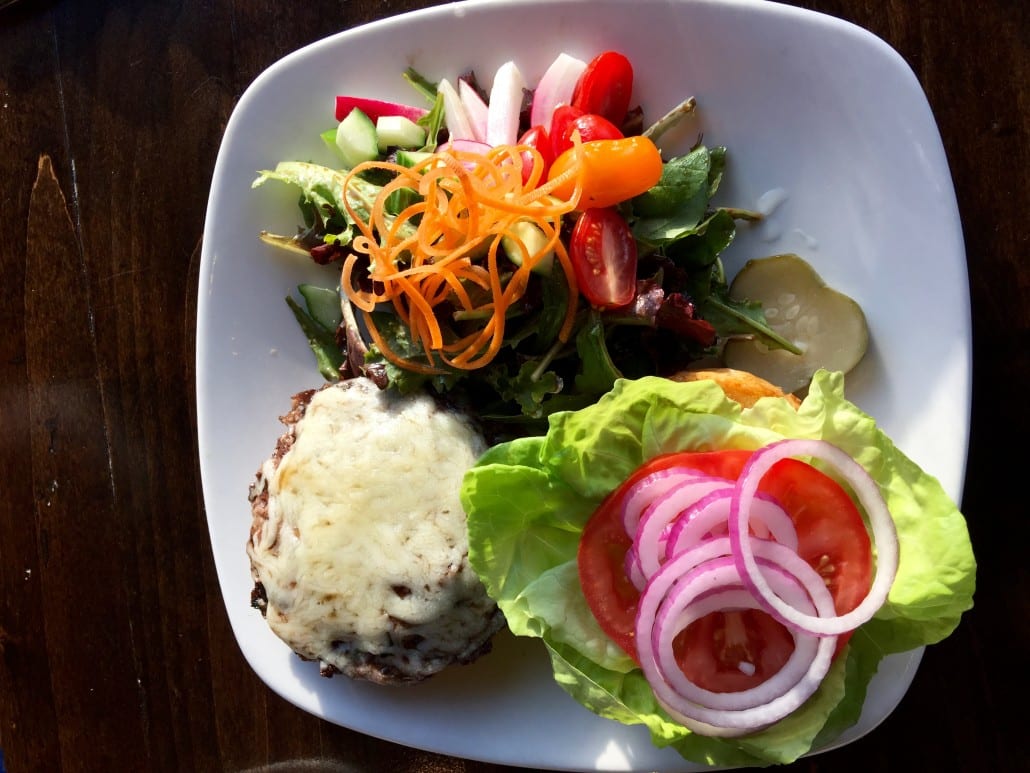 Flannel burger and salad