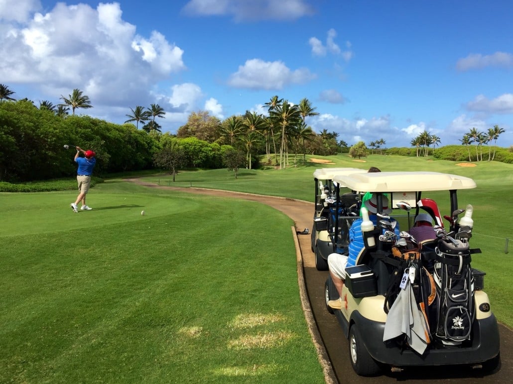 Gary teeing off at Poipu Bay