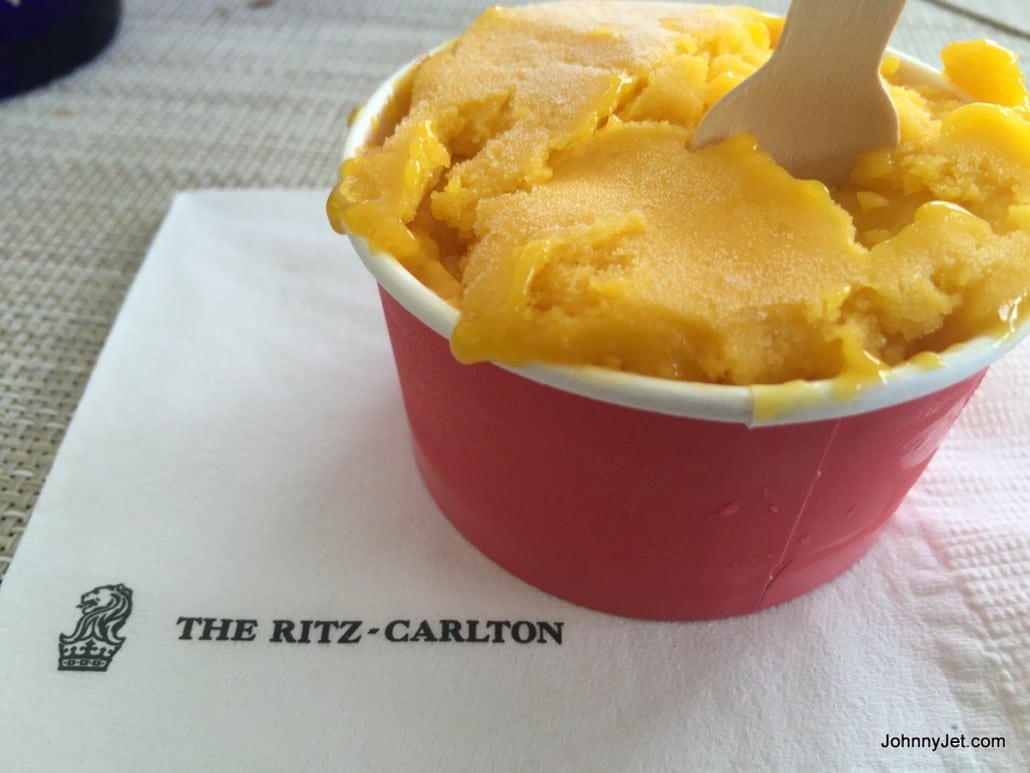 Mango sorbet from Andiamo Restaurant at the Ritz-Carlton Grand Cayman  